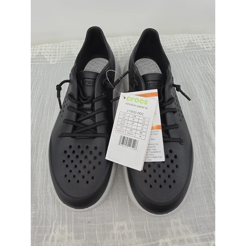 New Crocs InMotion Pacer Sneakers Black Womens Size 9 Lace Up Comfort Shoes